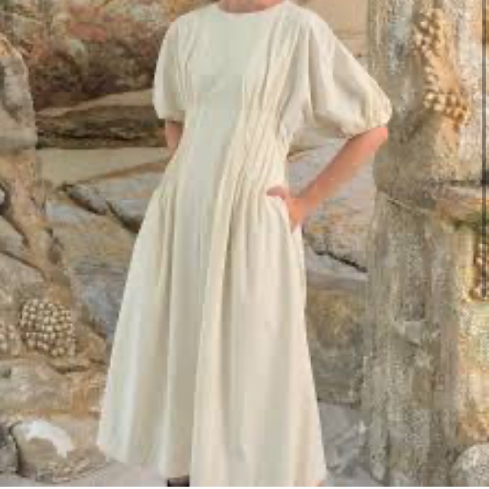 COS GATHERED MIDI DRESS IN OFF-WHITE / Size 12